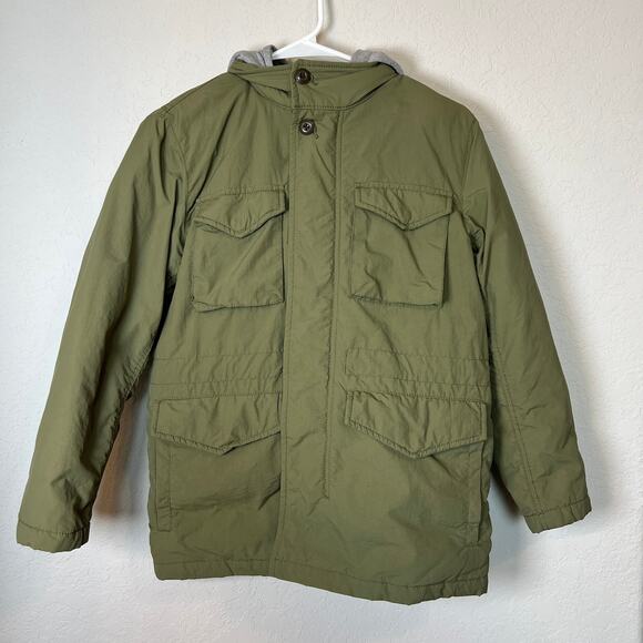 Gap Kids Green Nylon Winter Coat with Cotton Gray Hood Size L - Picture 2 of 8